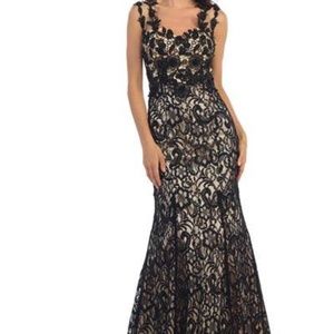 NEW! Beautiful Long Black/Nude Evening Dress
